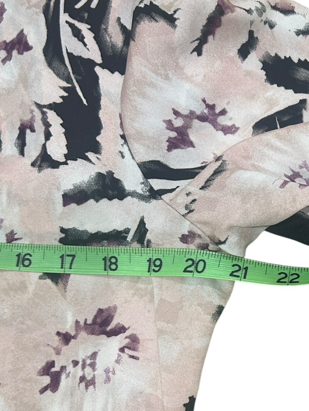 Calvin Klein Black Blouse with Blush Floral Print gold zippered front sz large - Picture 9 of 11